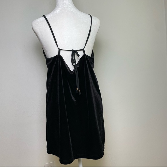 90s Y2K Whimsigoth sleeveless spaghetti strap v-neck velvet velour mini dress - Picture 4 of 12